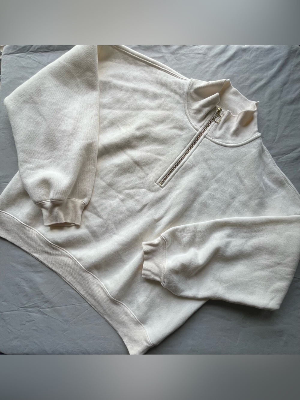 J.Crew Heritage Fleece Half-Zip Sweatshirt Women's XL Ivory Cream Pullover